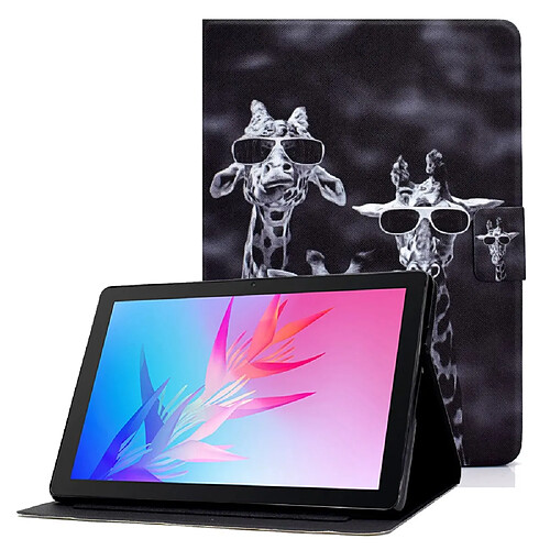 Etui en PU avec support et porte-carte pour Huawei Enjoy Tablet 2/MatePad T 10 9.7 pouces/T 10S 10.1 pouces/Pad X6 9.7 pouces - Trois girafes