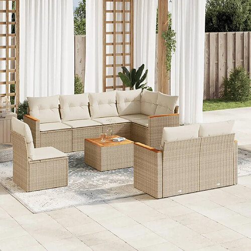 vidaXL Salon de jardin avec coussins 9 pcs beige résine tressée