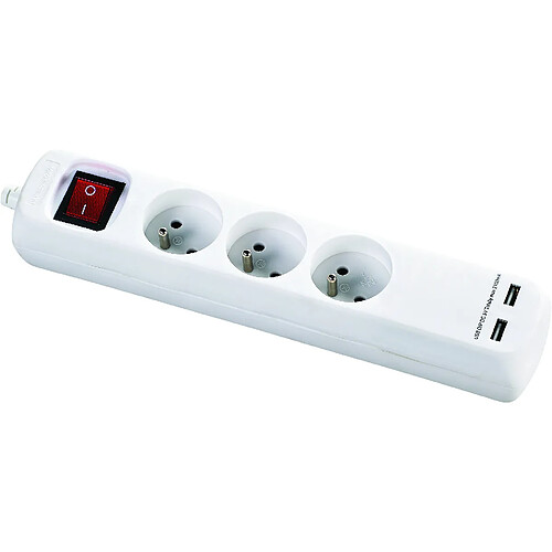 DiO Bloc multiprise avec interrupteur 3 prises 2P+T et 2 prises USB 5V DC - Cordon H05VV-F 3G1mm² - 1,4m