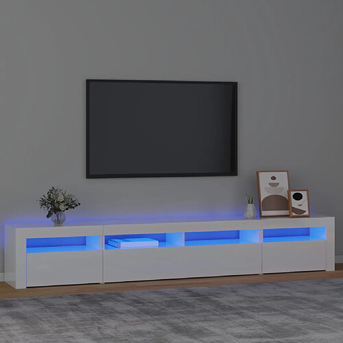 vidaXL Meuble TV avec lumières LED Blanc brillant 240x35x40 cm