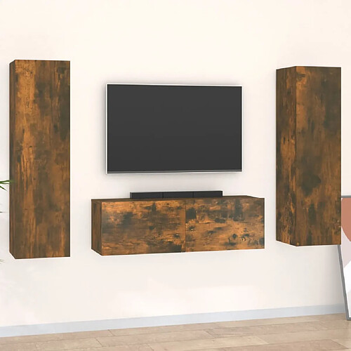 vidaXL Ensemble de meubles TV 3 pcs Chêne fumé Bois d'ingénierie