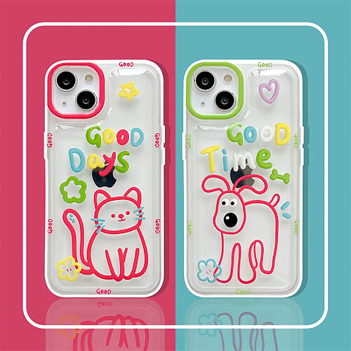 GUPBOO Étui pour iPhone12ProMax Étui de téléphone portable de dessin animé de chat et de chien de ligne de couleur transparent