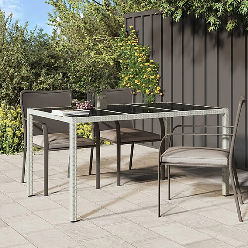 vidaXL Table de jardin 150x90x75 cm Verre trempé/résine tressée Blanc