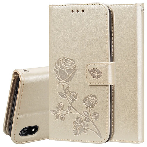 Wewoo Housse Coque Etui en cuir avec rabat horizontal relief Rose fentes pour cartes et porte-cartes Xiaomi Redmi 7A Or