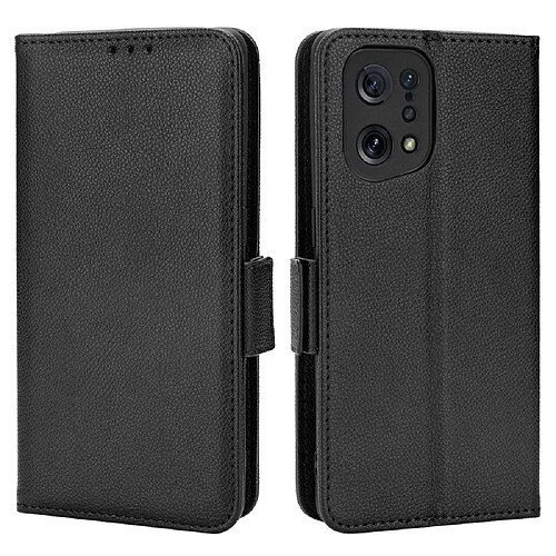 Etui en PU texture litchi, anti-rayures avec support, noir pour votre Oppo Find X5