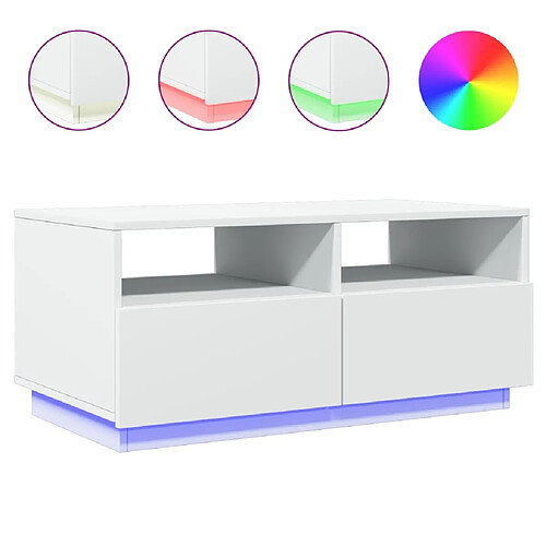 ComfortXL Table Basse Avec Lumières LED Blanc 90x49x40 Cm