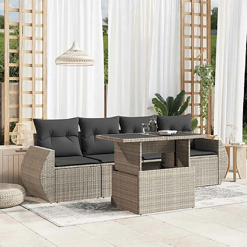 vidaXL Salon de jardin 5 pcs avec coussins gris clair résine tressée