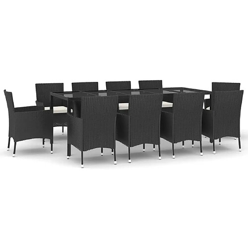 Maison Chic Mobilier à dîner 11 pcs de jardin avec coussins - Ensemble table et chaises d'extérieur - Salon/Mobilier de jardin classique noir résine tressée -MN73018