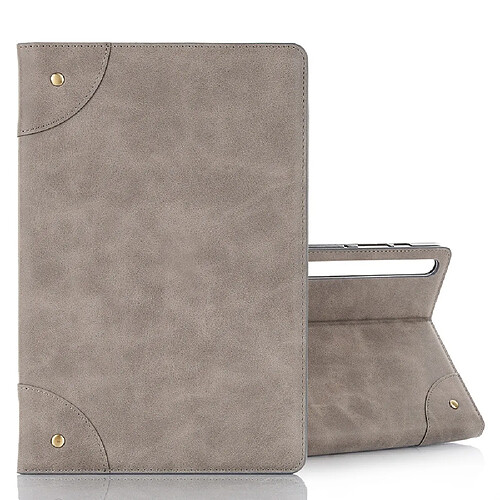 Wewoo Housse Coque Etui à rabat horizontal en cuir de style livre rétro pour Galaxy Tab S6 T860 / T865 avec porte-cartes et gris