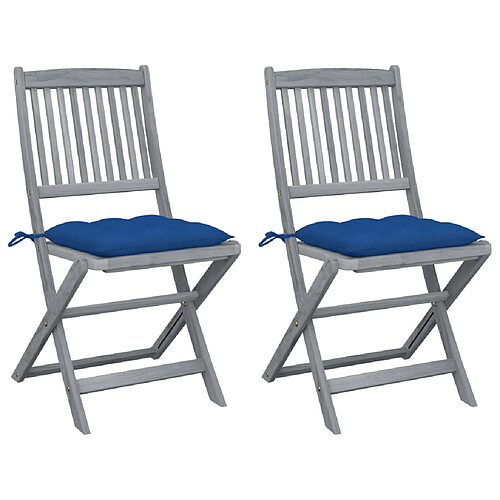 vidaXL Chaises pliables d'extérieur lot de 2 et coussins Bois d'acacia