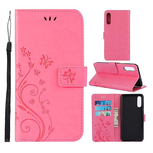 Etui en PU fleur papillon rose pour Samsung Galaxy A50