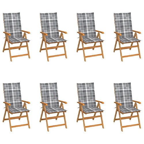 vidaXL Chaises inclinables de jardin et coussins lot de 8 Teck solide