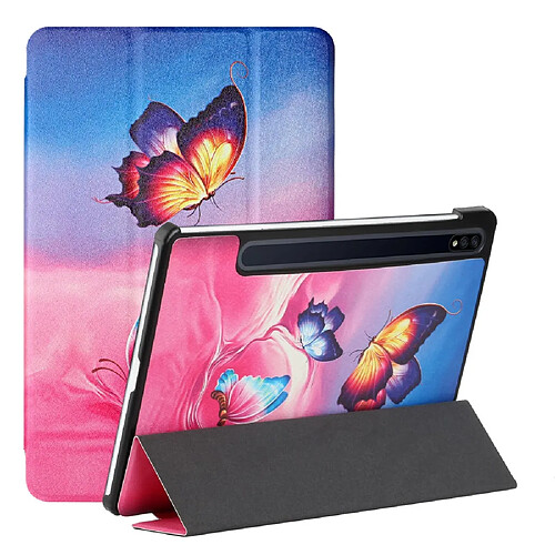 Etui en PU texture de soie avec support voie lactée et papillon pour votre Samsung Galaxy Tab S7/T870/T875