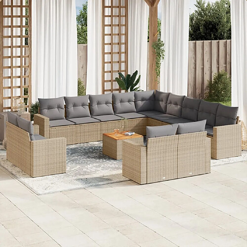 vidaXL Salon de jardin avec coussins 14 pcs beige résine tressée