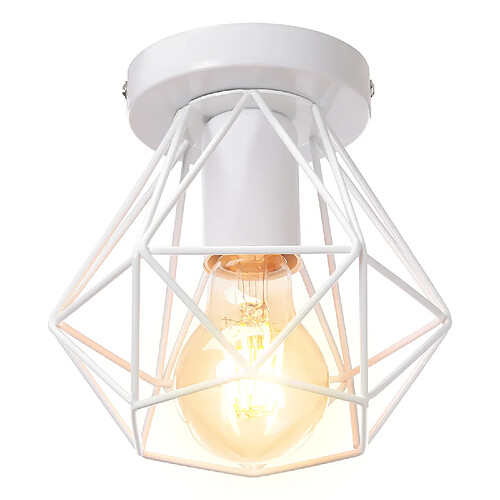 Stoex Plafonnier Rétro Lampe de Plafond D'Intérieur Vintage Blanc Luminaire Plafonnier Cage en Fer Métallique , Pour Cuisine, Café, Bureau, Salle À Manger