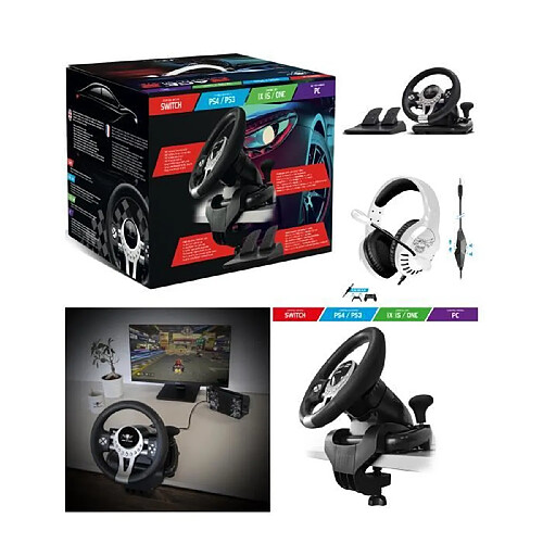 Volant et pédales de jeu Vidéo PRO Race compatible Xbox Séries X|S PS3 PS4 SWITCH PC + Casque SPIRIT OF GAMER PRO PS4 PS5