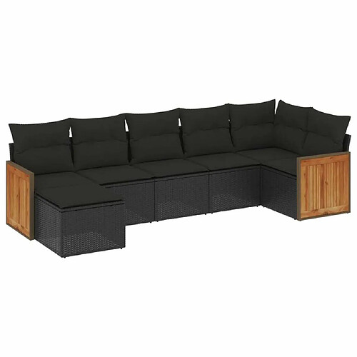 Maison Chic Salon de jardin 7 pcs avec coussins | Ensemble de Table et chaises | Mobilier d'Extérieur noir résine tressée -GKD70635