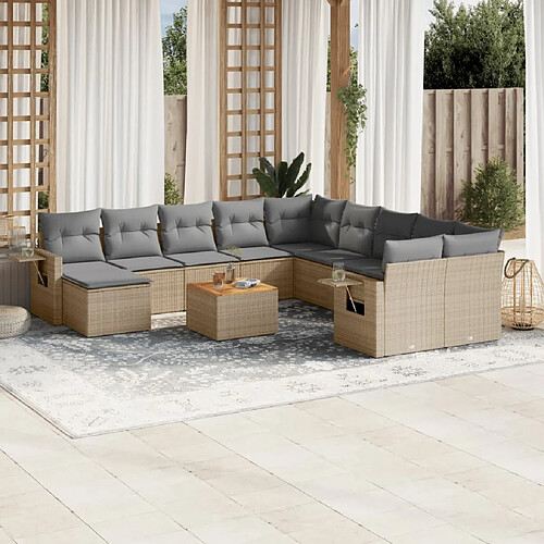 vidaXL Salon de jardin et coussins 12 pcs mélange beige résine tressée