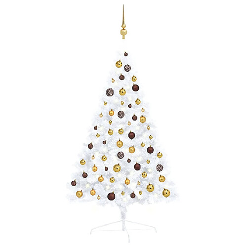 vidaXL Demi-arbre de Noël artificiel pré-éclairé et boules blanc 120cm