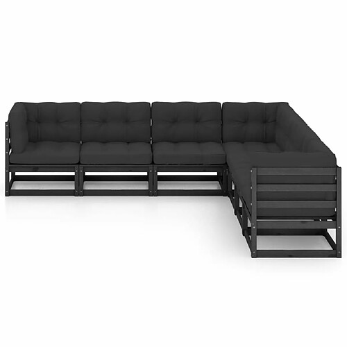 Maison Chic Salon de jardin 7 pcs + coussins - Mobilier/Meubles de jardin - Table et chaises d'extérieur Noir Bois de pin massif -MN11763