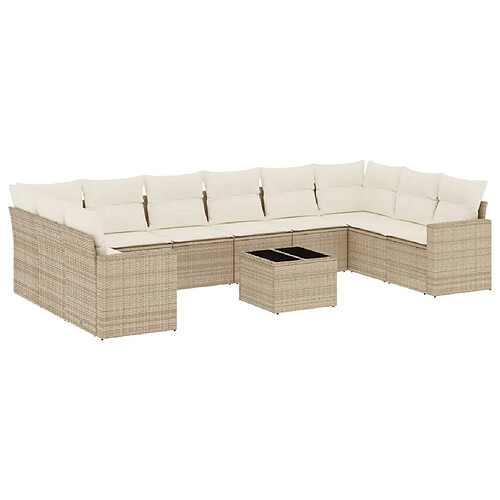 Maison Chic Salon de jardin 11 pcs avec coussins | Ensemble de Table et chaises | Mobilier d'Extérieur beige résine tressée -GKD37094