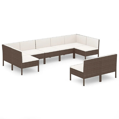 Maison Chic Salon de jardin 9 pcs + coussins - Mobilier/Meubles de jardin - Table et chaises d'extérieur Résine tressée Marron -MN43595