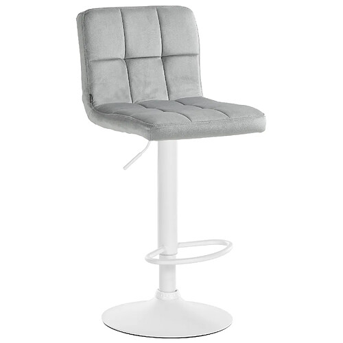 Decoshop26 Tabouret de bar chaise haute x 1 avec coutures décoratives carrées assise en velours gris pieds en métal blanc 10_0005338