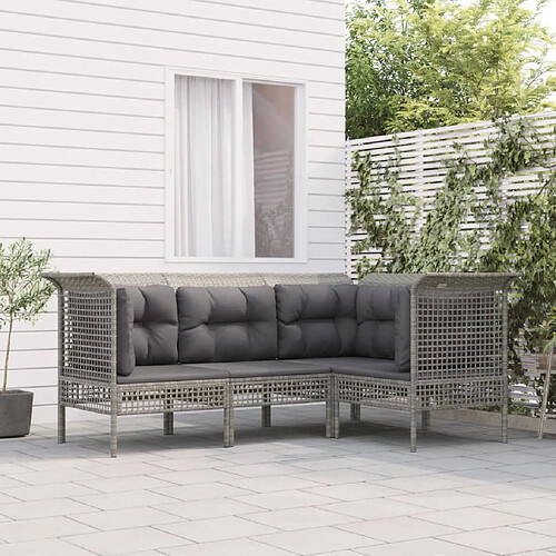 vidaXL Salon de jardin 4 pcs avec coussins Gris Résine tressée