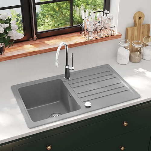 vidaXL Évier de cuisine en granite avec égouttoir réversible Gris