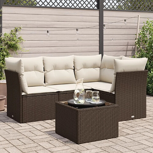 vidaXL Salon de jardin avec coussins 5 pcs marron résine tressée