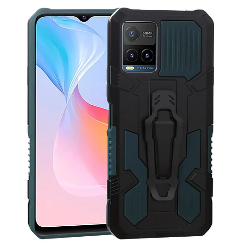 Coque en TPU anti-griffes avec béquille à clip magnétique, vert armé pour votre Vivo Y21s