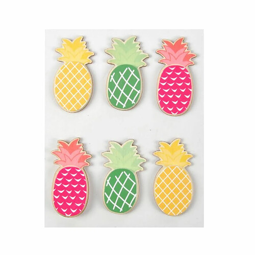 Paris Prix Lot de 6 Stickers en Bois Ananas 5cm Multicolore