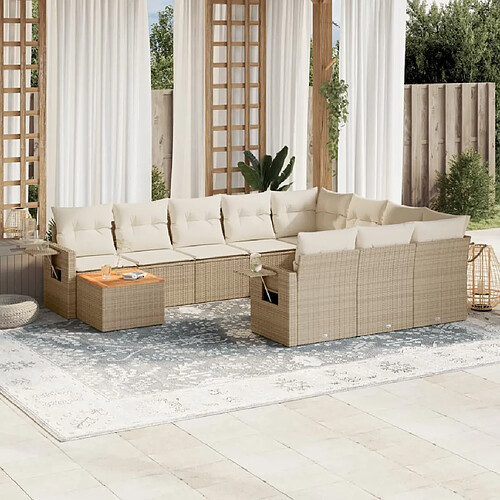 vidaXL Salon de jardin 11 pcs avec coussins beige résine tressée