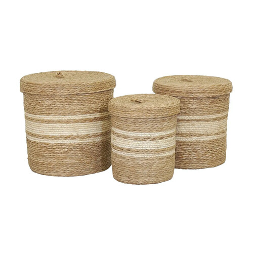 Aubry Gaspard Boîtes de rangement en maïs naturel et blanc (lot de 3).