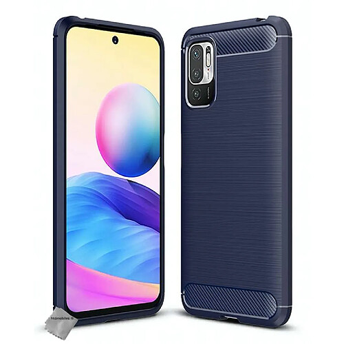 Htdmobiles Coque silicone gel carbone pour Xiaomi Redmi Note 10 5G + film ecran - BLEU FONCE