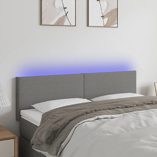 Maison Chic Tête de lit scandinave à LED,meuble de chambre Gris foncé 144x5x78/88 cm Tissu -MN32766