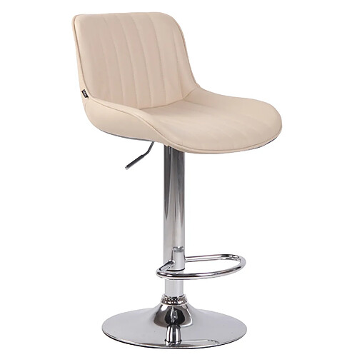 Decoshop26 Tabouret de bar chaise haute x1 en PVC crème coutures verticales support en métal chromé 10_0005094