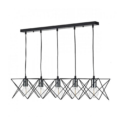 Luminaire Center Suspension Midi noir mat et chrome poli 5 ampoules