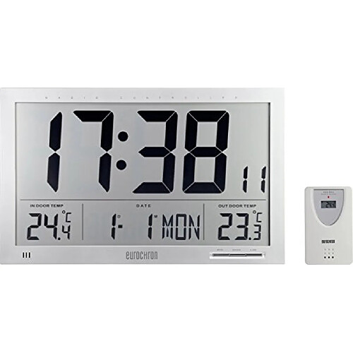 Eurochron EFWU Jumbo 102 radiopiloté(e) Horloge murale 370 mm x 230 mm x 30 mm argent