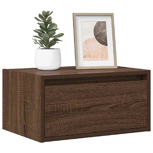 vidaXL Table de chevet murale avec lumières LED chêne marron