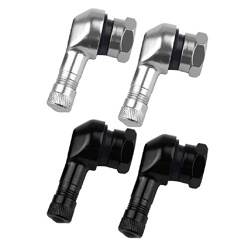 2 Paire de Tige De Soupape de Roue de Moto 90 Degrés Angle sans Fuite Anti-Capuchon Tige Valve Pneu Tubeless pour Moto Argent et Noir