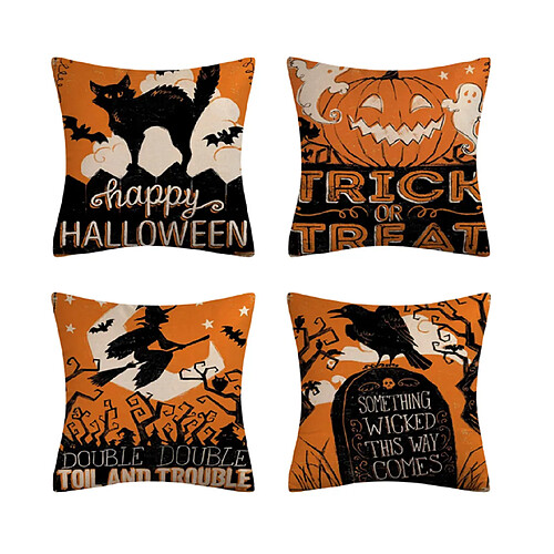 P87 4pcs 45 * 45cm Halloween motif de ghost de linge Hug taie d'oreiller House de vacances Home Decoration Taie d'oreiller Sofa Coussin Coussin Coussin