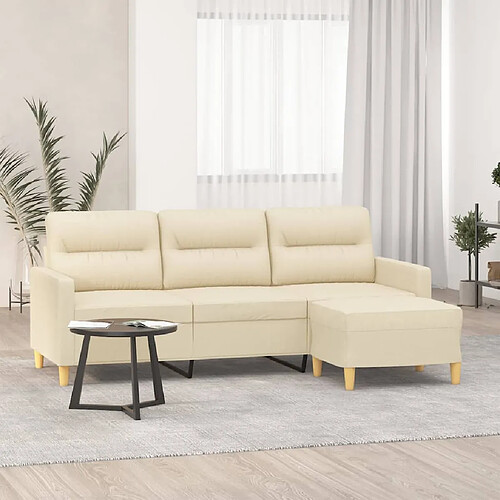 vidaXL Canapé à 3 places avec repose-pieds Crème 180 cm Tissu