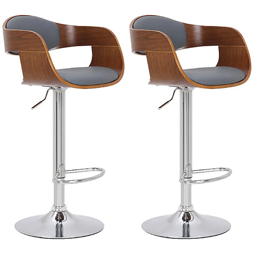 Decoshop26 Lot de 2 tabourets de bar design scandinave en PVC gris et structure en bois couleur noyer 10_0004247