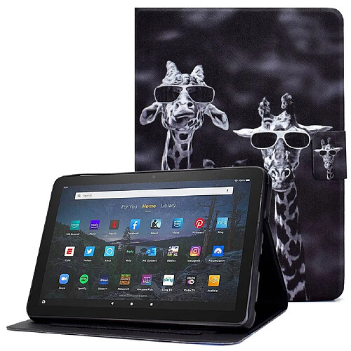 Etui en PU avec support et porte-carte pour votre Amazon Fire HD 10 Plus (2021) - Trois girafes