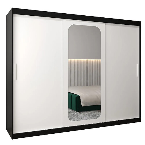 Abiks Meble Armoire PROMO T2 À Portes Coulissantes 200/250/62 3 Portes (Noir/Blanc)