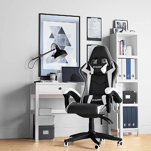 RATTANTREE Chaise de Gaming Ergonomique, Fauteuil gamer, Dossier Inclinable à 155, avec Lombaire&Appui-Tête Appui, chaise gamer, PU Cuir Chaise Bureau, fauteuil gamer, chaise bureau gaming, Noir Blanc