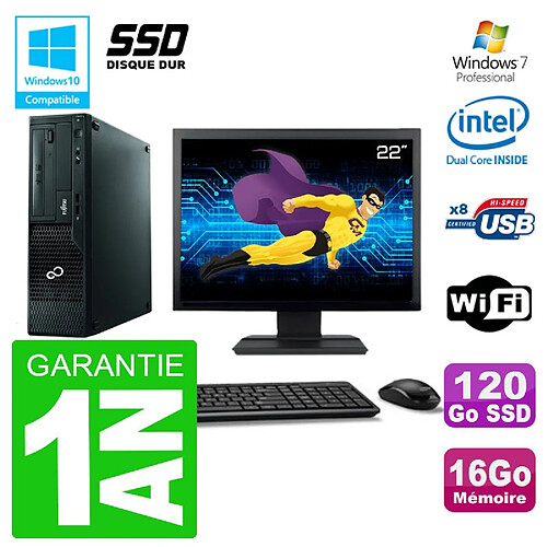 PC Fujitsu Esprimo E500 E85+ DT Ecran 22" G640 RAM 16Go SSD 120Go DVD Wifi W7 · Occasion