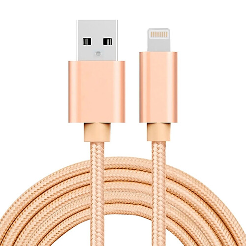 Wewoo Câble or pour iPhone X / 8 & 8 Plus / 7 & 7 Plus / 6 & 6s & 6 Plus & 6s Plus / iPad 2m 3A style métallique tissé tête Lightning à de données / chargeur USB,