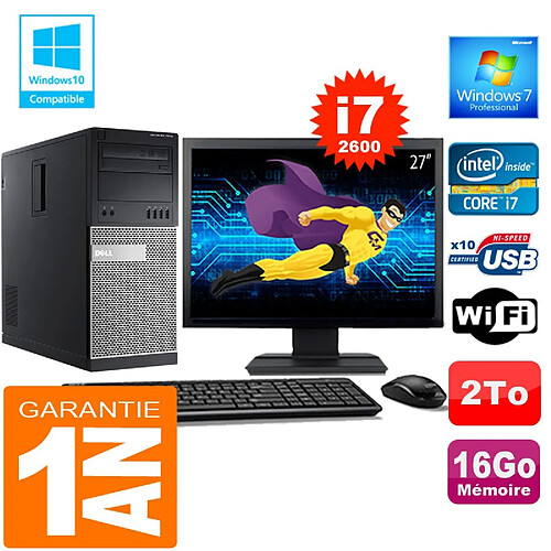 PC Tour DELL 7010 Core I7-2600 Ram 16Go Disque 2 To Wifi W7 Ecran 27" · Occasion